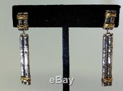 John Hardy Vintage 18K Gold & Sterling Drop Bamboo Earrings. Pierced. Rare