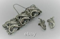 Jose Luis Flores Vintage. 925 Sterling Silver Tulip Bracelet & Screw On Earring