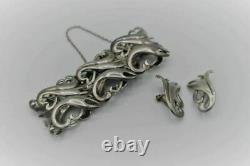 Jose Luis Flores Vintage. 925 Sterling Silver Tulip Bracelet & Screw On Earring