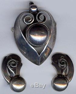Kalo Hand Wrought Vintage Sterling Silver Heart & Swirls Pin Earrings Set
