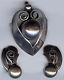 Kalo Hand Wrought Vintage Sterling Silver Heart & Swirls Pin Earrings Set