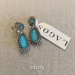 LAGOS Maya Sterling Silver Turquoise Blue Doublet Drop Earrings NWT $400