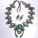Large Vtg Native American Sterling Squash Blossom Navajo Necklace Earrings Set