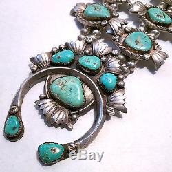 Large Vtg Native American Sterling Squash Blossom Navajo Necklace Earrings Set