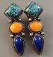 Large Vintage Navajo Pawn Sterling & Spiderweb Turquoise & Multi-stone Earrings