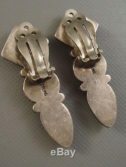 LARGE Vintage NAVAJO Pawn STERLING & SPIDERWEB TURQUOISE & Multi-Stone Earrings