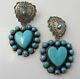 Leo Feeney Don Lucas Sterling Silver Heart Turquoise Earrings Vintage