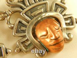 LOPEZ Sterling Copper AZTEC CHIEF Dangle EARRINGS Vintage FACE Mixed Metals