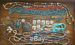 LOT 821 Grams Vtg. Native American Turquoise Coral Sterling Silver Jewelry 925
