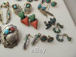 LOT OF 19 PAIRS OF VINTAGE NATIVE AMERICAN STERLING SILVER EARRINGS SIGNED