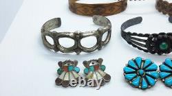LOT Vintage Mixed NAVAJO ZUNI NATIVE AMERICAN Sterling Jewelry Lot Cuffs Earring