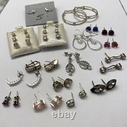 LOT of 21 Cubic Zirconia Vintage Sterling Silver Dangle Stud Gemstone Earrings