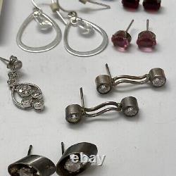 LOT of 21 Cubic Zirconia Vintage Sterling Silver Dangle Stud Gemstone Earrings