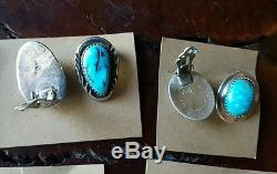 LOT of 6 Vtg. NAVAJO Native American Handmade Turquoise Sterling Clip EARRINGS