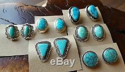 LOT of 6 Vtg. NAVAJO Native American Handmade Turquoise Sterling Clip EARRINGS