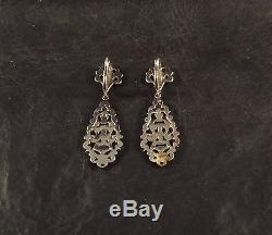 Lovely 18k Rose Gold & Sterling Silver Vintage 1930 Pair Of Earrings 11.7 Grams