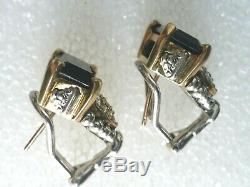 Lagos Vintage Caviar Sterling Silver 18K Gold Sapphire Pave Diamond Earrings
