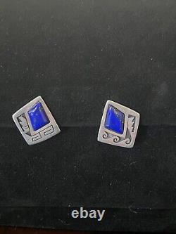 Lapis Lazuli Sterling vintage clip on earrings by Hopi artist Milson Taylor