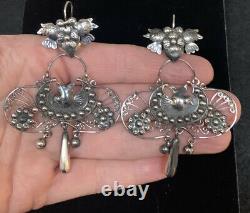 Large Mexican Vintage Style Sterling Silver Love Birds Frida Earrings