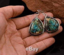 Large Old Pawn Navajo Vintage Boulder Turquoise Sterling Dangle Drop Earrings