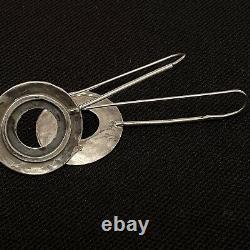 Large Vintage Estate Sterling Silver Open Circle Design Earrings 2 1/2 Long