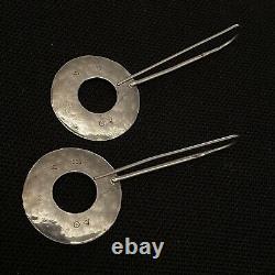Large Vintage Estate Sterling Silver Open Circle Design Earrings 2 1/2 Long