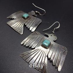 Large Vintage NAVAJO Sterling Silver & TURQUOISE Thunder Bird EARRINGS Pierced