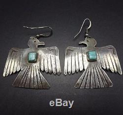 Large Vintage NAVAJO Sterling Silver & TURQUOISE Thunder Bird EARRINGS Pierced