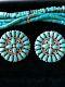 Large Vintage Navajo Lm Begay Sterling Silver & Turquoise Petit Point Earrings