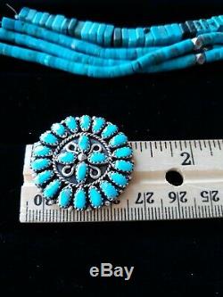 Large Vintage Navajo LM BEGAY Sterling Silver & Turquoise Petit Point Earrings