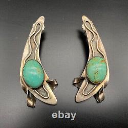 Large Vintage Turquoise Sterling Silver Earrings