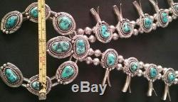 Large vintage 1950's sterling silver turquoise squash blossom necklace earrings