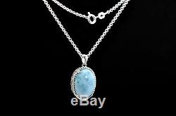 Larimar 30ct Oval Vintage Ring Earrings Necklace SET 925 Sterling Silver
