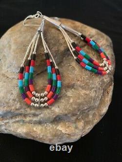 Liquid Silver Heishi Dangle Multicolor Turquoise Coral Sterling Earrings 2 2001