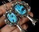 Long Solid Old Pawn Vintage Navajo Sterling Turquoise Squash Blossom Earrings