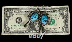 Long Solid Old Pawn Vintage NAVAJO Sterling Turquoise Squash Blossom Earrings