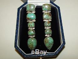 Long, Substantial, Vintage, Sterling Silver Natural Turquoise Earrings