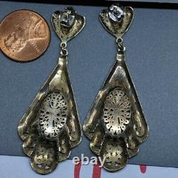Long Vintage Filigree Sterling Silver Victorian Revival Chandelier Earrings