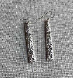 Long Vintage Sterling Silver NW Northwest Coast Totem Pole Drop Dangle Earrings