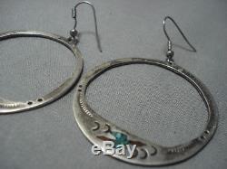 Long Waterbird Vintage Navajo Turquoise Sterling Silver Earrings Old