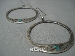 Long Waterbird Vintage Navajo Turquoise Sterling Silver Earrings Old