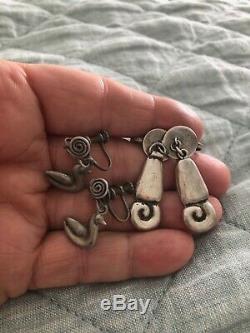 Lot 6 Vintage Taxco Mexico Sterling Silver 1940's Screw Back Earrings Signed