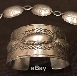 Lot /Set VTG Navajo Concha Belt Necklace Bracelet Earrings Sterling Silver 128g