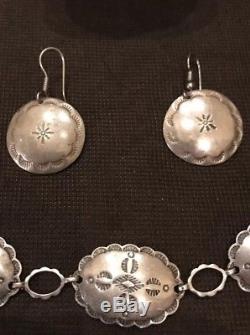 Lot /Set VTG Navajo Concha Belt Necklace Bracelet Earrings Sterling Silver 128g