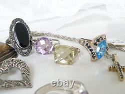 Lot of 17 Vintage Sterling Silver 925 Gemstone Rings Necklace Bracelet Jewelry