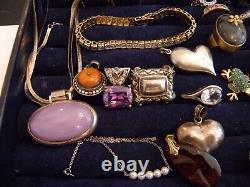 Lot of Vintage Sterling Silver 925 Ring Bracelet Gemstone Old Jewelry 294 Grams