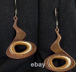 Lovely Vintage Modernist Estate Copper Sterling & Enamel Dangle Earrings 2 Long