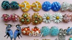 Lovely vintage earrings lot Trifari Panetta Germany Glass Cluster Beads Sterling