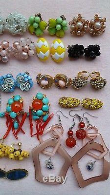 Lovely vintage earrings lot Trifari Panetta Germany Glass Cluster Beads Sterling