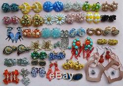 Lovely vintage earrings lot Trifari Panetta Germany Glass Cluster Beads Sterling